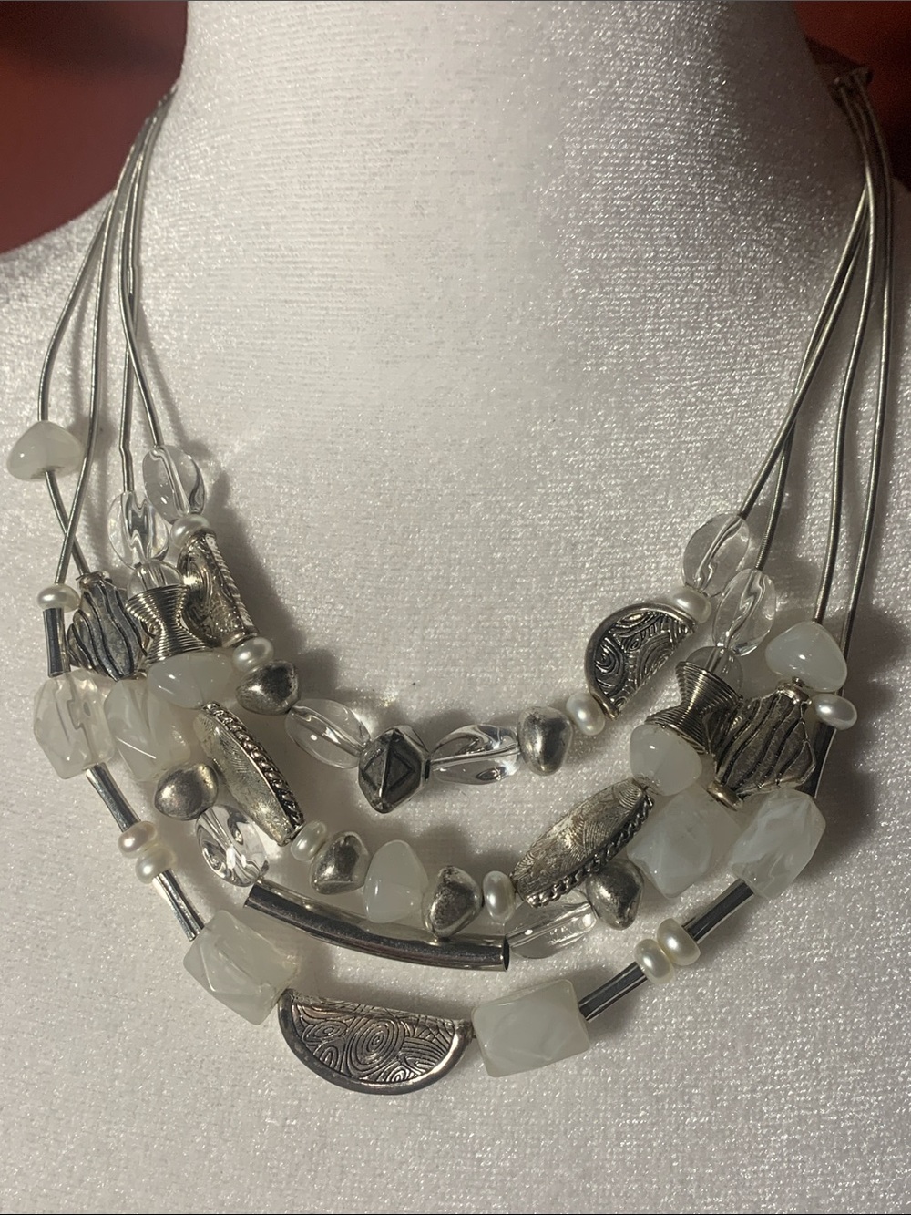 Coldwater Creek Silver & White Multi-Strand Beaded Necklace